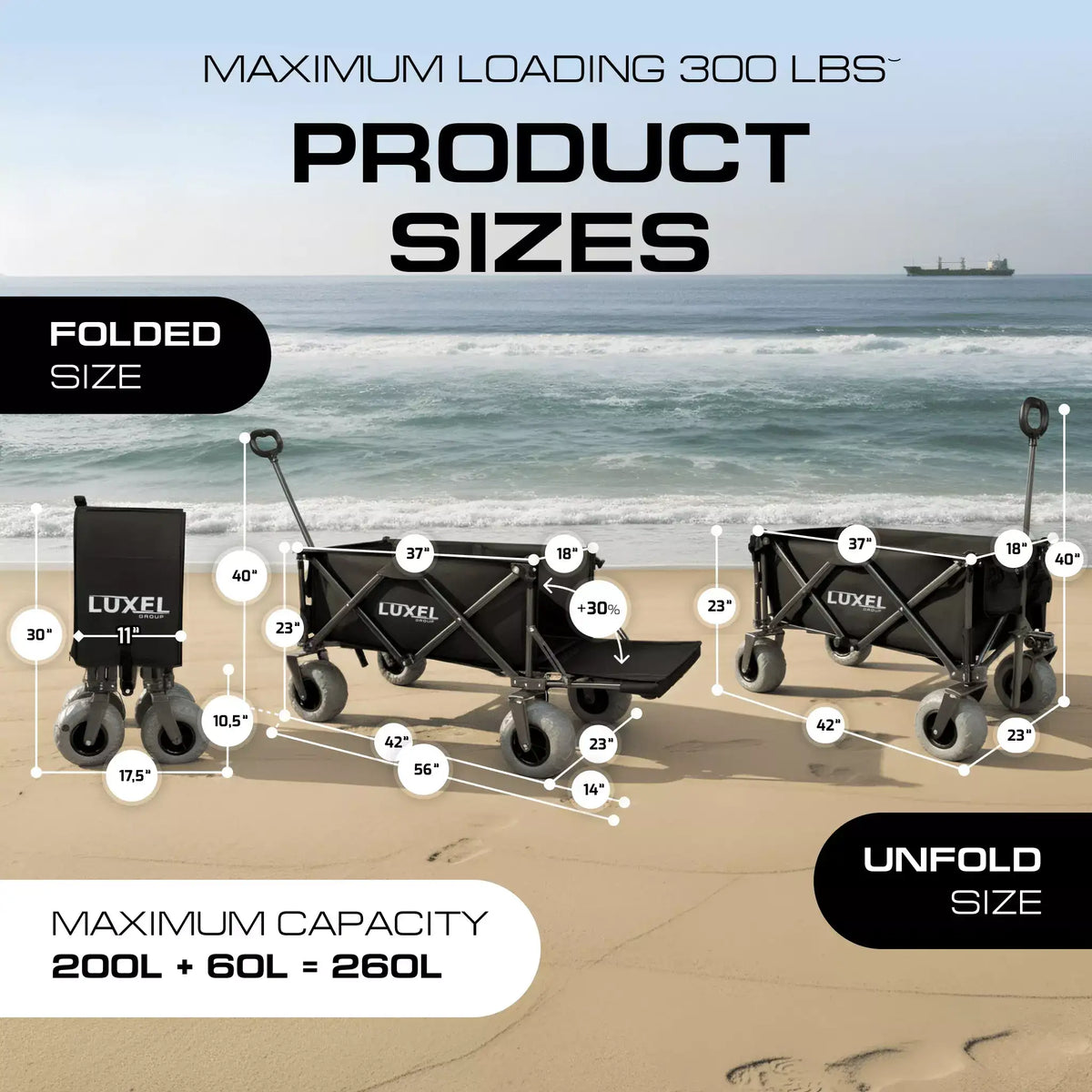 Adventure Wagon Cart with Big Wheels – Foldable Utility Wagon Black