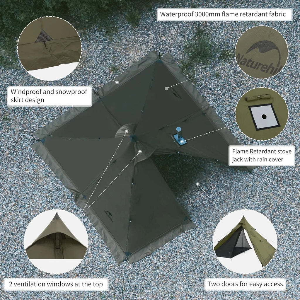 Naturehike Pyramid Tent | Ultralight 3-4 Person Bedroom + Living Area