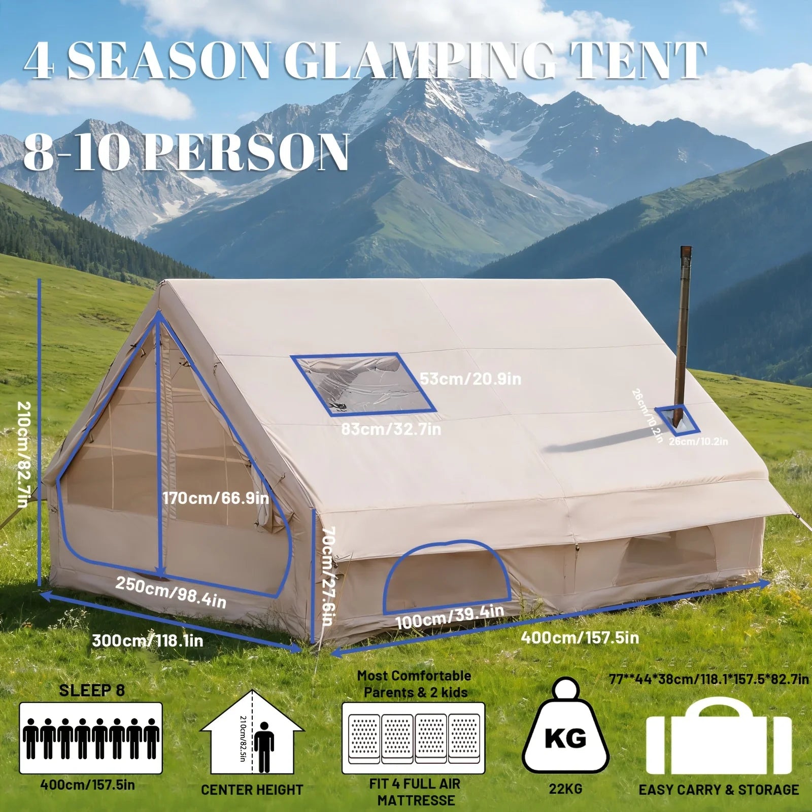 Basecamp Cabin Inflatable Tent | Skylight & All-Season Waterproof