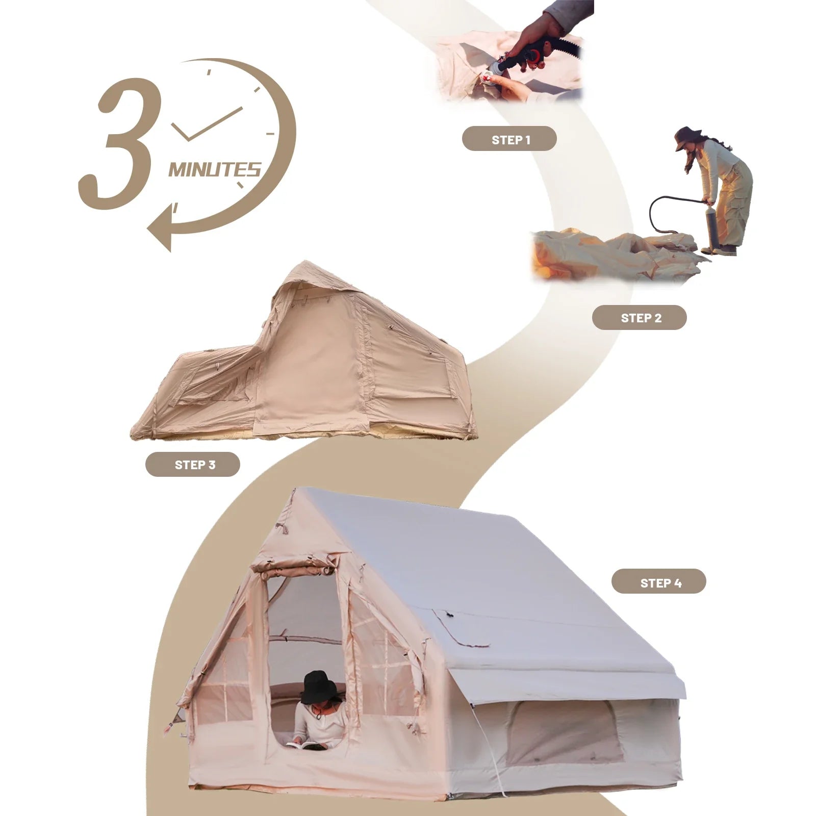 Basecamp Air Frame Tent | 3-Second Inflatable Setup, 3-4 Person