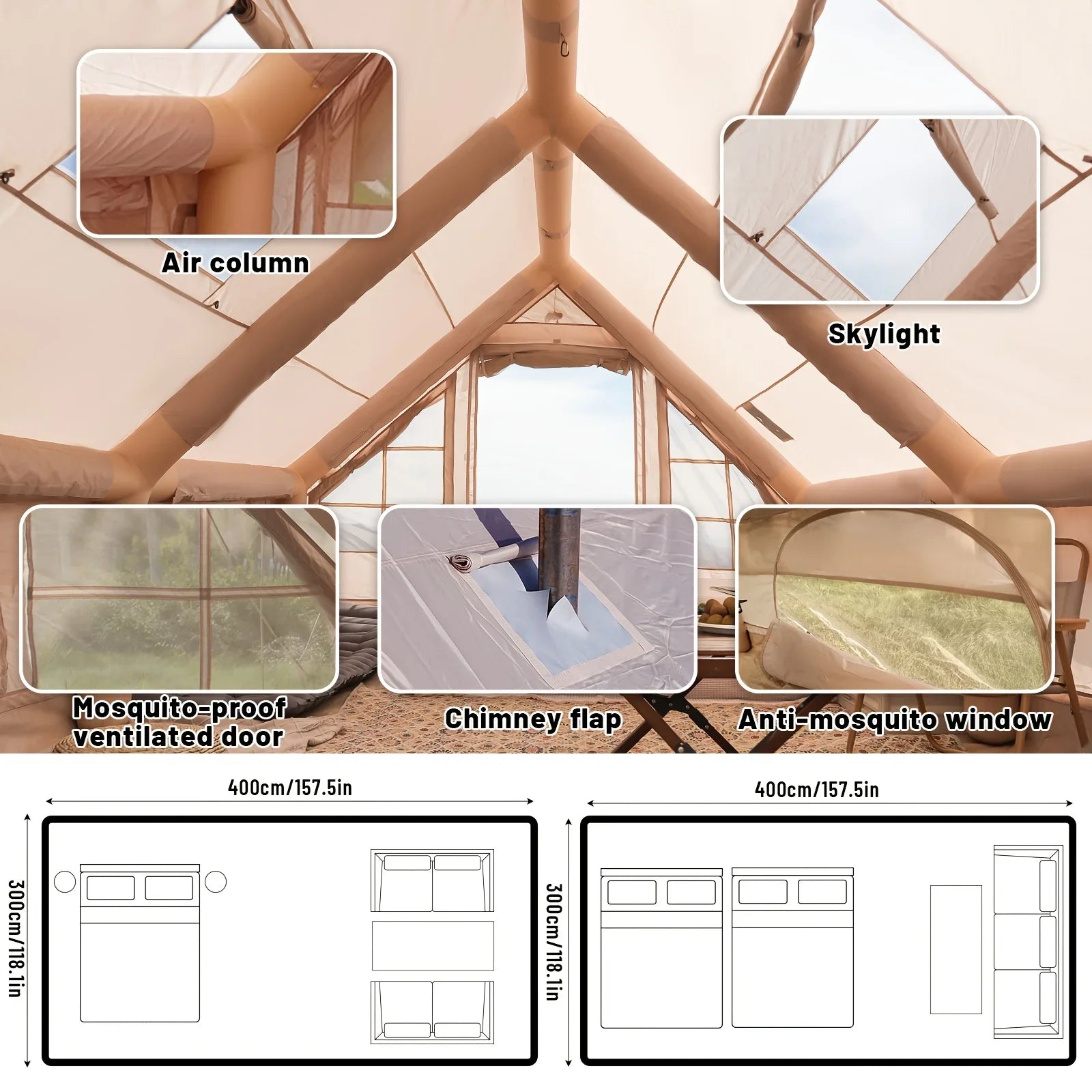 Basecamp Cabin Inflatable Tent | Skylight & All-Season Waterproof