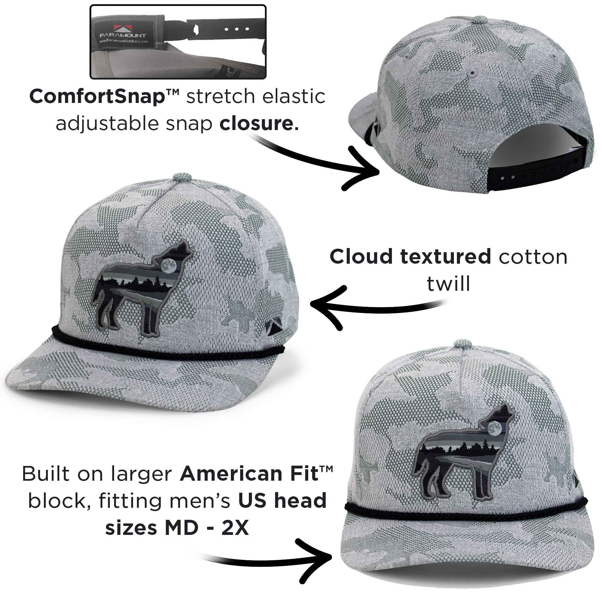 Wolf Howl Cloud Texture Snap-Back 5-Panel Rope Cap