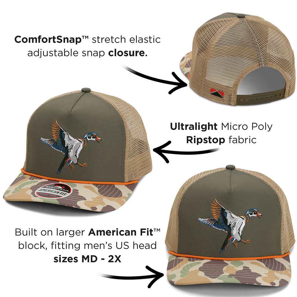 Wood Duck Hat 5-Panel Ridgeline Mesh Back Cap