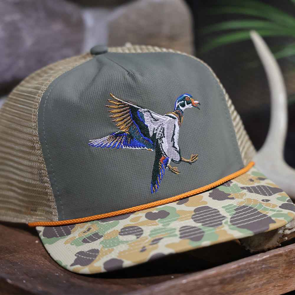 Wood Duck Hat 5-Panel Ridgeline Mesh Back Cap