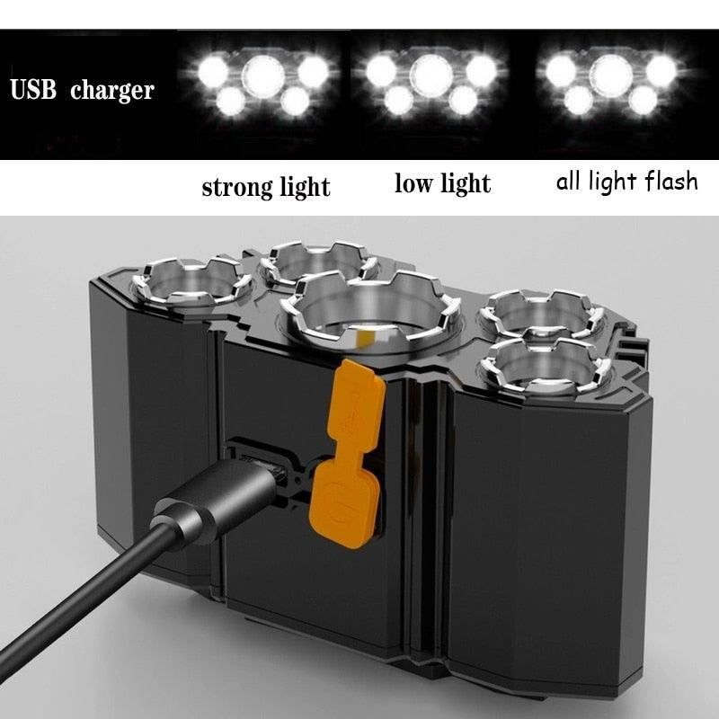 Clear Water Trading Co. — USB‑Rechargeable 5‑LED Waterproof Headlamp (Ultra‑Bright Outdoor Torch)