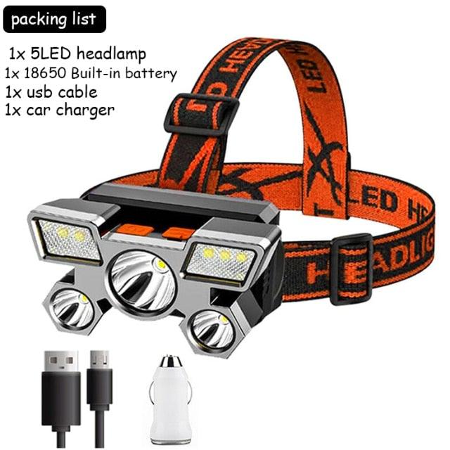 Clear Water Trading Co. — USB‑Rechargeable 5‑LED Waterproof Headlamp (Ultra‑Bright Outdoor Torch) - Clear Water Trading Co.