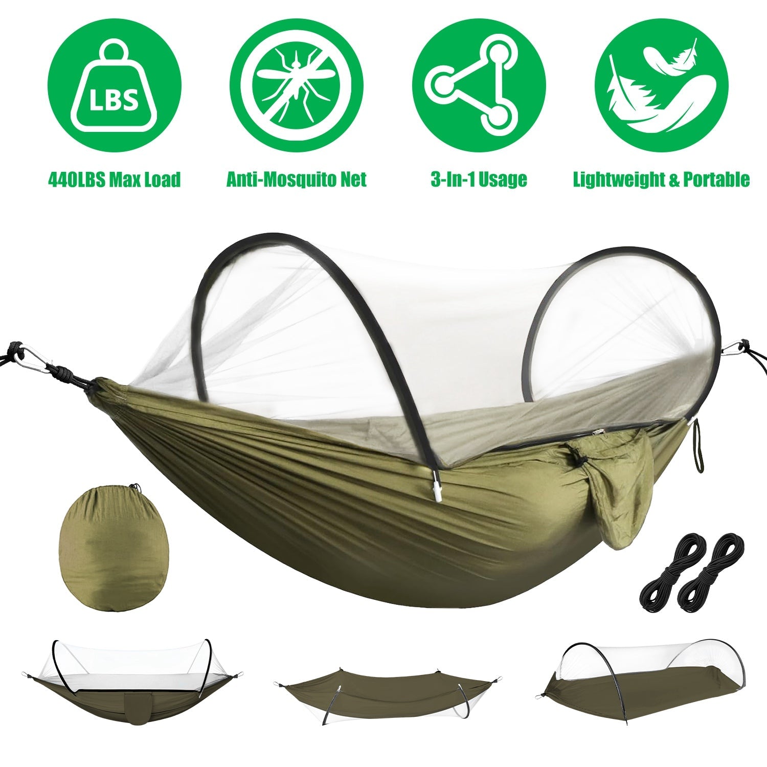 Camping Hammock with Mosquito Net - 440lbs Capacity Portable