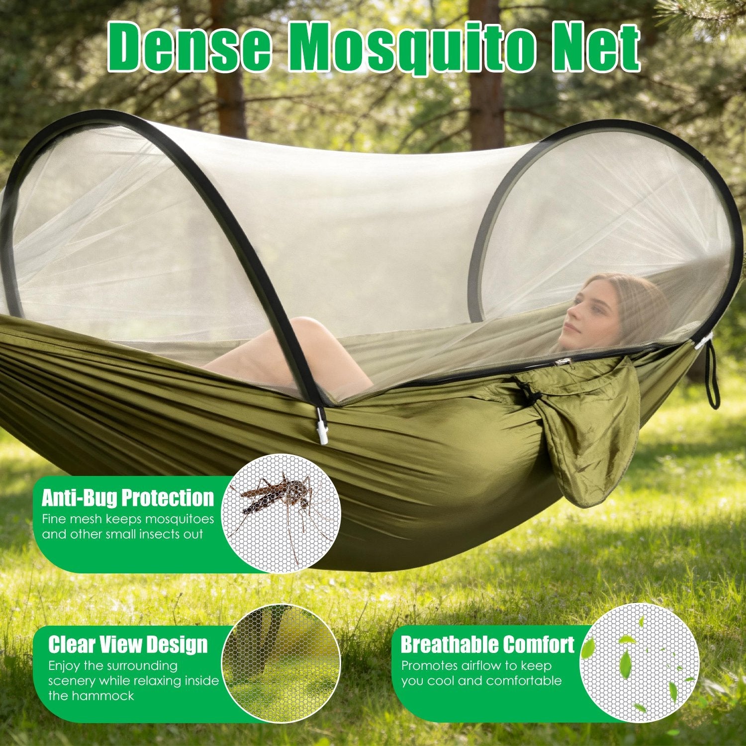 Camping Hammock with Mosquito Net - 440lbs Capacity Portable