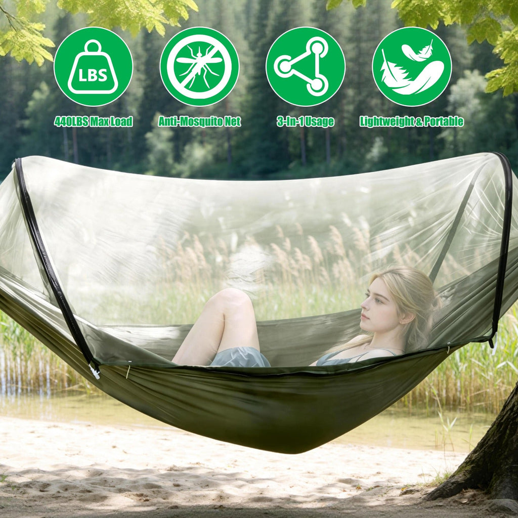 Camping Hammock with Mosquito Net - 440lbs Capacity Portable
