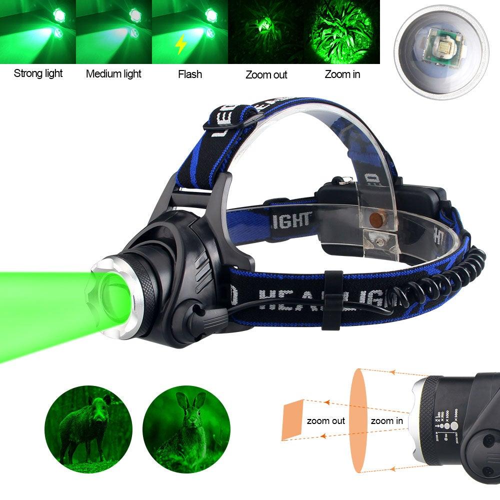 Clear Water Trading Co. — USB‑Rechargeable Multi‑Color Waterproof Headlamp (Green/Red/UV 395nm)