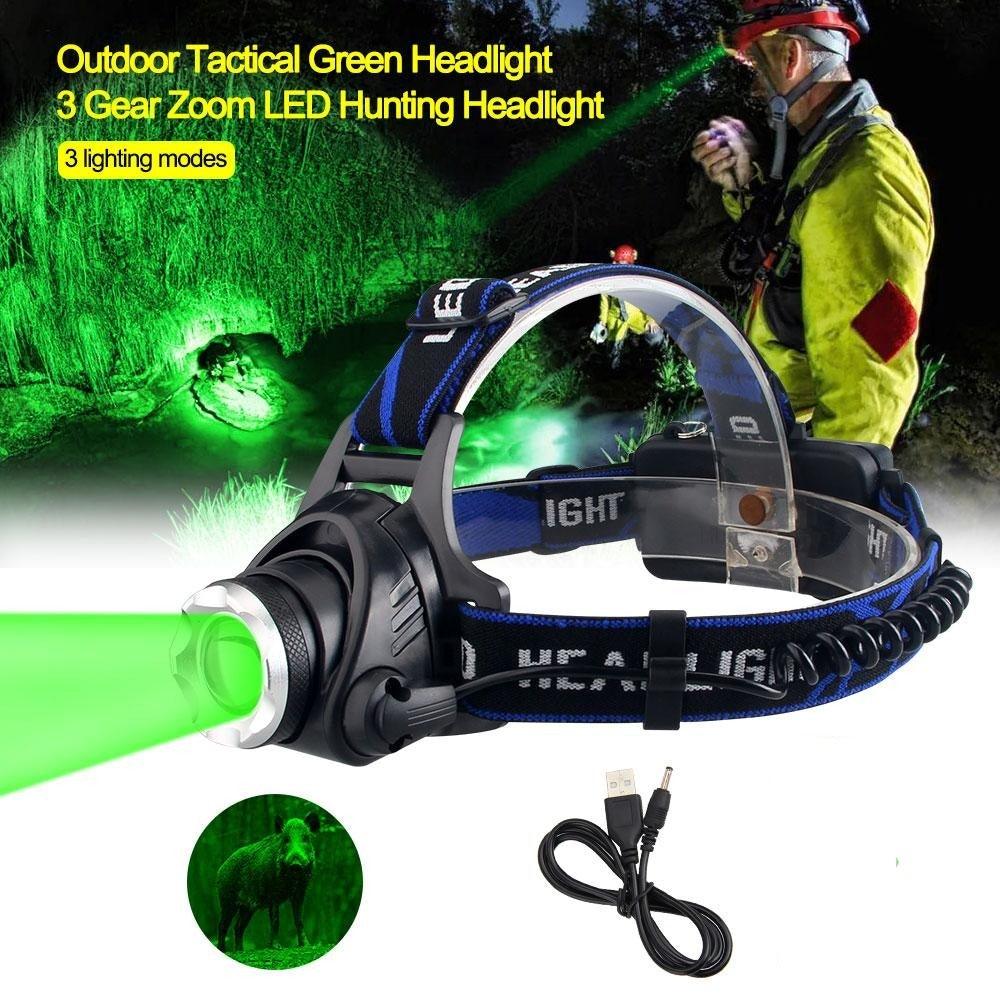 Clear Water Trading Co. — USB‑Rechargeable Multi‑Color Waterproof Headlamp (Green/Red/UV 395nm)