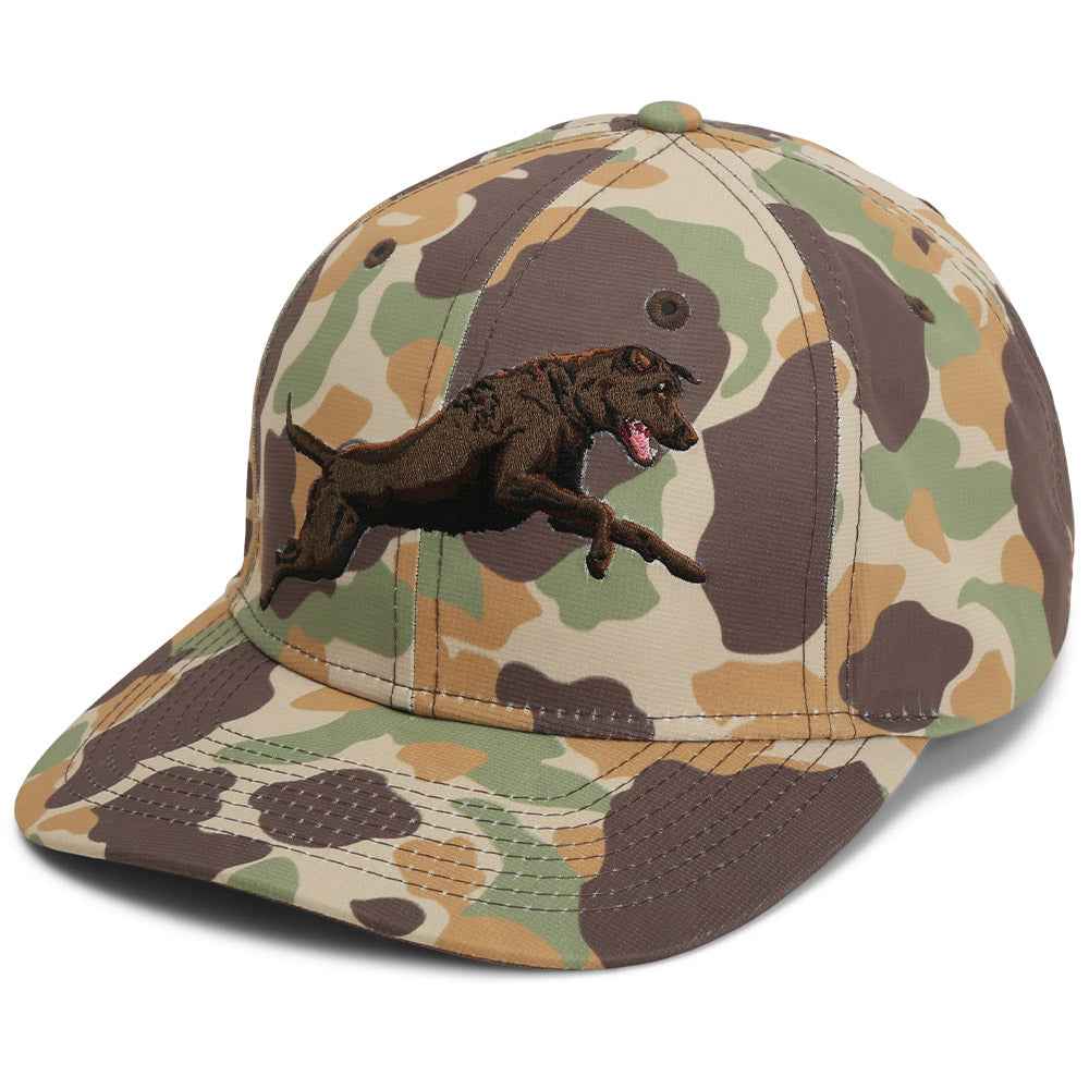 Chocolate Lab Vintage Camo Cap - 6-Panel Riverside Design