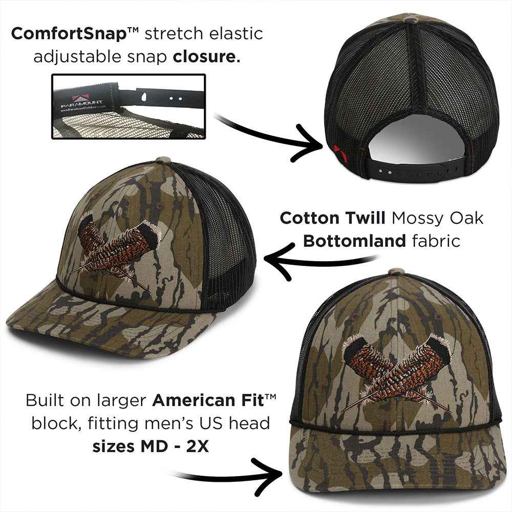 Mossy Oak Bottomland Turkey Cap with Feather Meshback Design