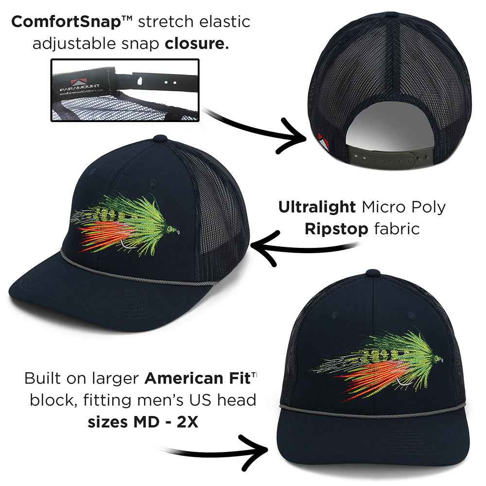 Fire Tiger Streamer Fly Fishing Cap - Mesh Back Rope Design for Comfort and Style