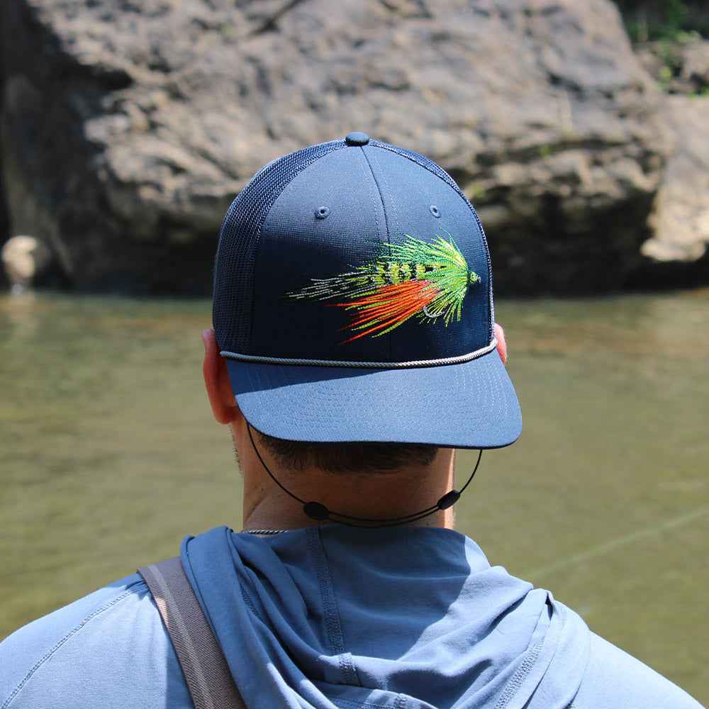 Fire Tiger Streamer Fly Fishing Cap - Mesh Back Rope Design for Comfort and Style