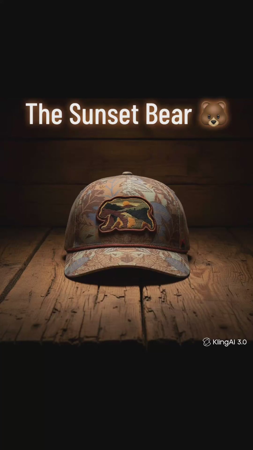 Sunset Bear Trucker Hat with Cloud Texture - 5-Panel Design