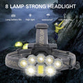 Headlight with multiple lights on a dark background, featuring text about its features.