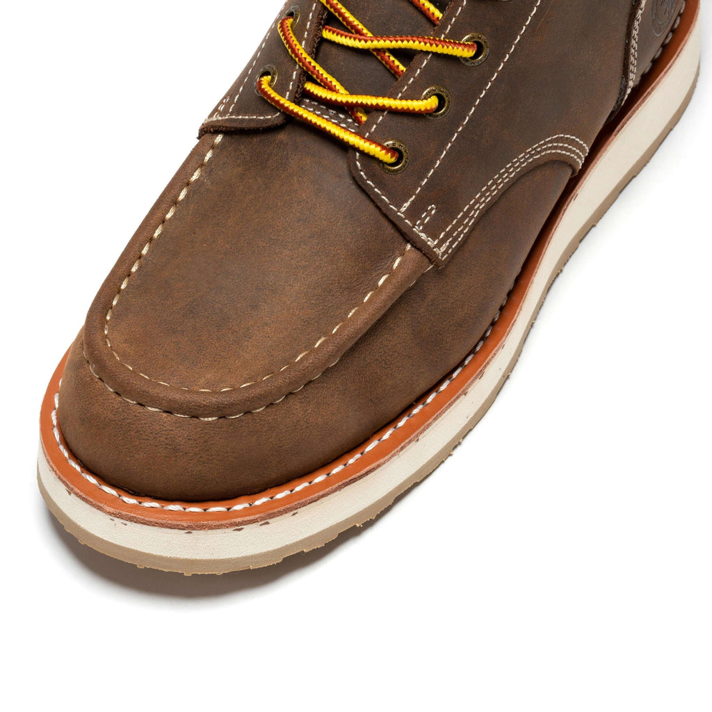 Men's 8" Wedge Sole Work Boots – ROCKROOSTER Mantua Soft Toe, Dark Brown Leather