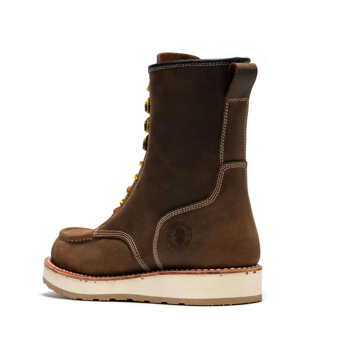 Men's 8" Wedge Sole Work Boots – ROCKROOSTER Mantua Soft Toe, Dark Brown Leather
