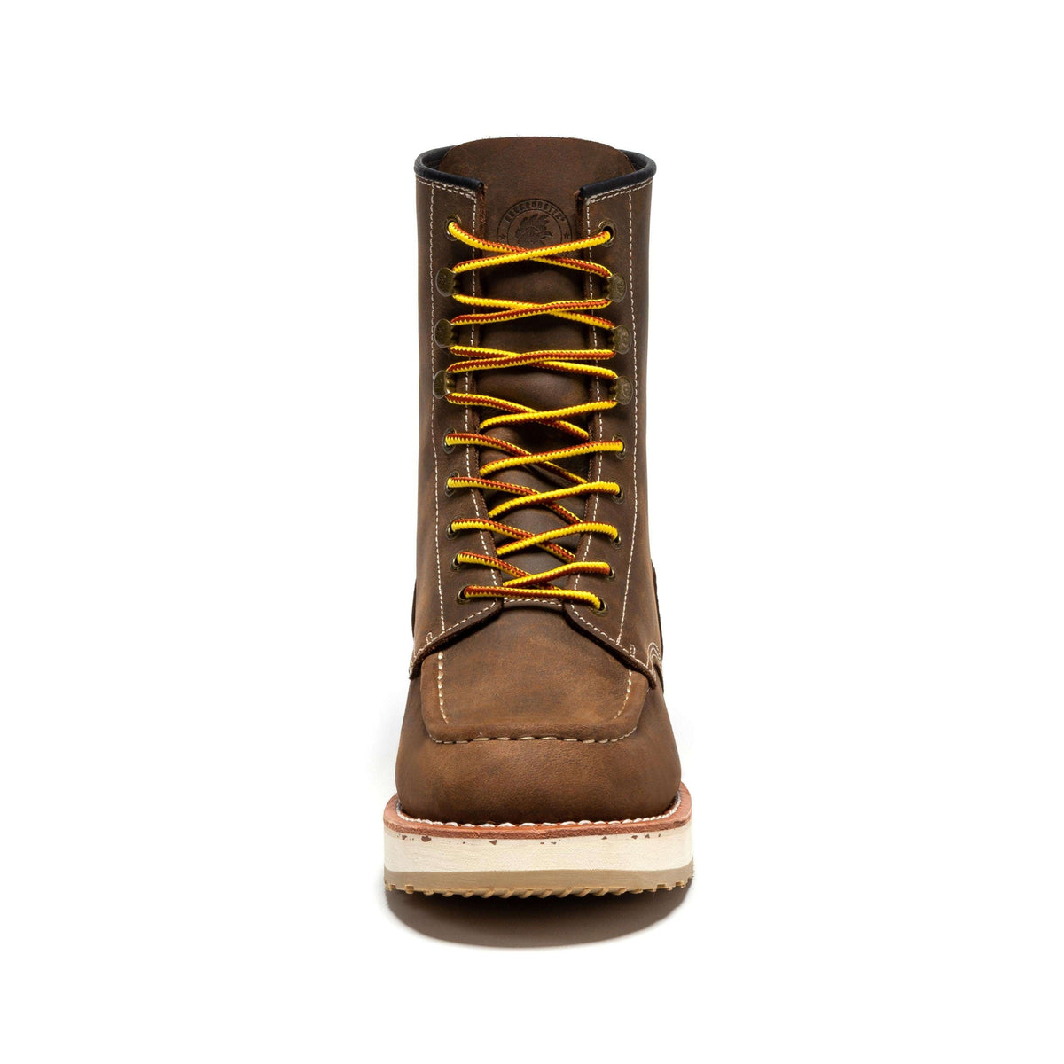 Men's 8" Wedge Sole Work Boots – ROCKROOSTER Mantua Soft Toe, Dark Brown Leather