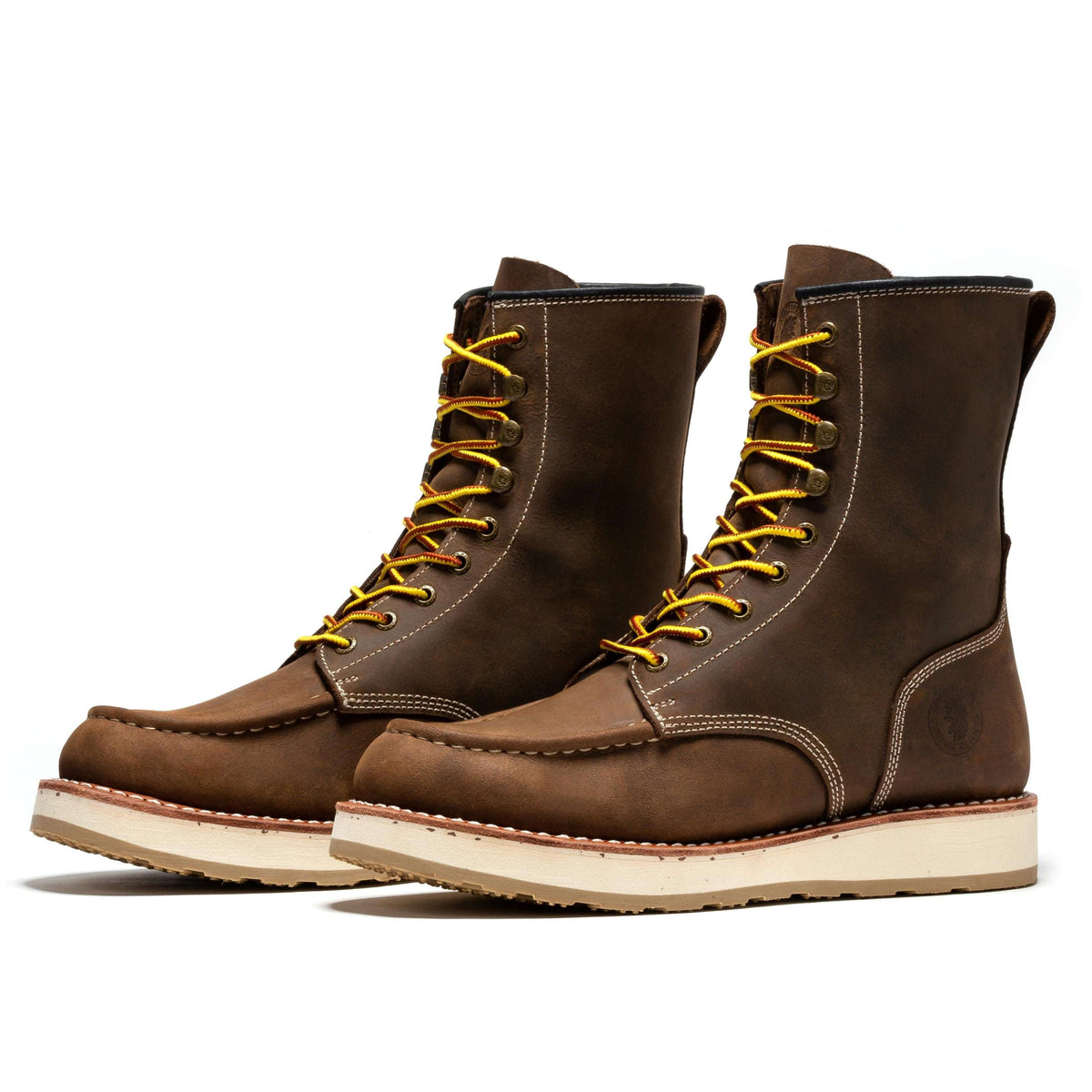 Men's 8" Wedge Sole Work Boots – ROCKROOSTER Mantua Soft Toe, Dark Brown Leather